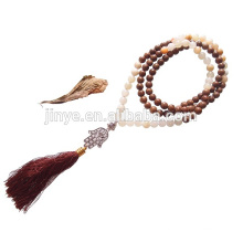 108 Yoga Gemstone Wooden Tassel Hamsa Prayer Beaded Mala Necklace